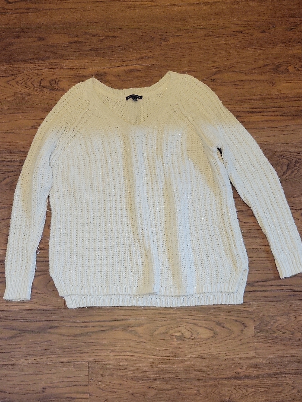 American Eagle Outfitters Cream V-Neck Chunky Oversized Knit Sweater